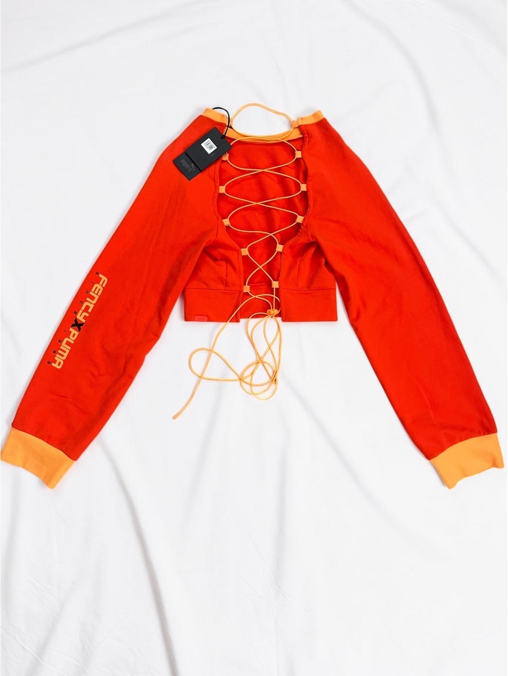 Fenty Puma by Rihanna NWT Cherry Tomato Lace Up Crop Sweatshirt Sz S - Picture 2 of 15